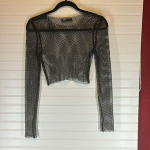 Pull & Bear  Women’s Black Sparkling Sheer Top